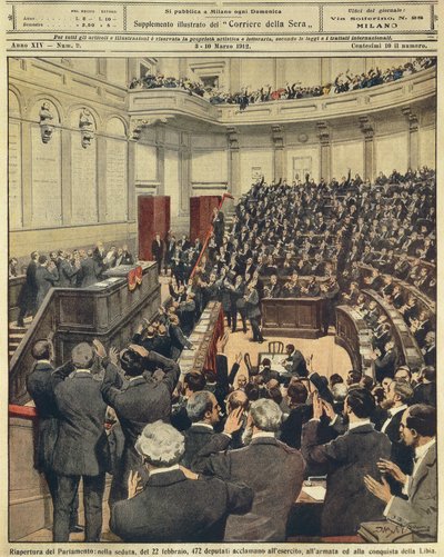 Riapertura del Parlamento italiano la sera del 22 febbraio, acclamazione dell