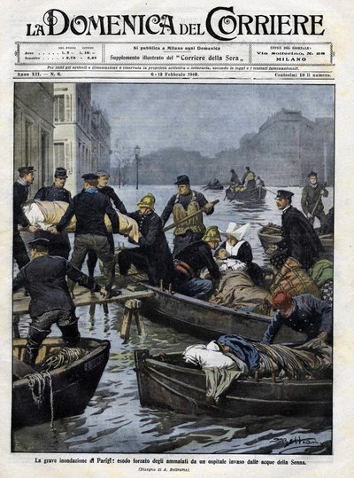 Salvataggio dei malati a Parigi durante le inondazioni del febbraio 1910. Copertina della 