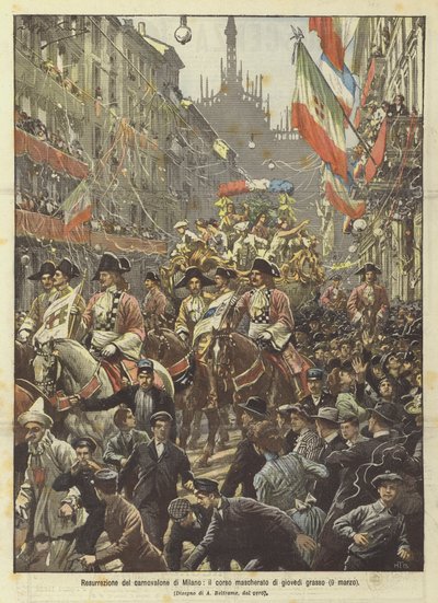 Resurrezione del carnevale di Milano, il corso mascherato di giovedì grasso da Achille Beltrame