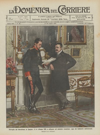 Risveglio del liberalismo in Spagna, il re Alfonso XIII a colloquio col ministro Canalejas da Achille Beltrame