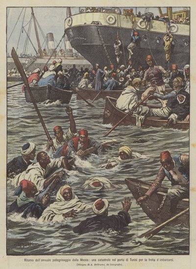 Catastrofe nel porto di Tunisi durante il ritorno del pellegrinaggio dalla Mecca da Achille Beltrame