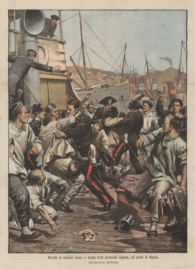 Rivolta di marinai cinesi a bordo di un piroscafo inglese nel porto di Napoli da Achille Beltrame