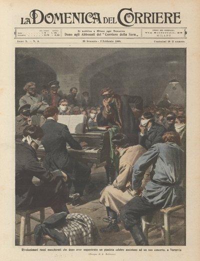 Rivoluzionari russi mascherati che dopo aver sequestrato un pianista celebre assistono ad un suo da Achille Beltrame