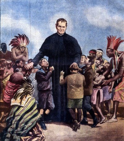 San Giovanni Bosco. Giovanni Bosco, noto anche come Don Bosco, sacerdote italiano (1815-1888). Illustrazione di Achille Beltrame da Achille Beltrame