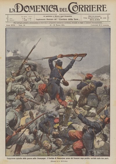 Episodio sanguinoso della guerra nella Champagne, il fortino di Beausejour preso dai francesi da Achille Beltrame
