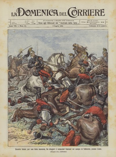 Scontro fatale fra dragoni e corazzieri francesi nel campo di Valbonne, presso Lione da Achille Beltrame