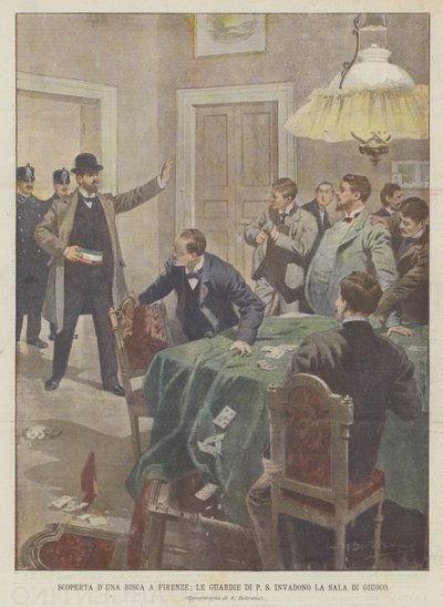 Scoperta di una bisca a Firenze, le guardie di P.S. invadono la sala di gioco da Achille Beltrame