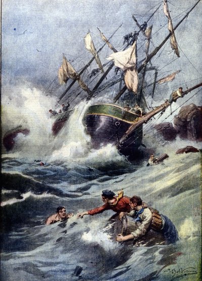 Affondamento di una nave russa a quattro alberi vicino alla costa inglese da Achille Beltrame