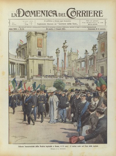 Solenne inaugurazione della Mostra regionale a Roma, il corteo reale nel Foro delle regioni da Achille Beltrame