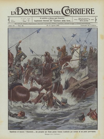 Squadrone di lancieri Montebello che precipita nel Ticino presso Somma Lombardo per rottura di un ponte provvisorio da Achille Beltrame