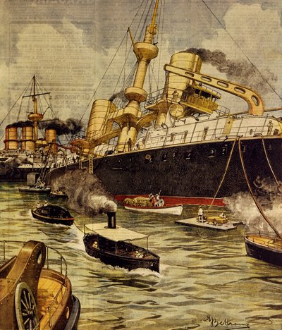 La corazzata Andrea Doria incagliata vicino a Gallipoli, di Achille Beltrame, da La Domenica del Corriere da Achille Beltrame