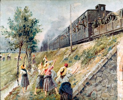 Il passaggio del treno militare italiano da Achille Beltrame