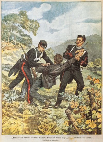 Il famoso brigante Musolino arrestato vicino ad Acqualagna nel distretto di Urbino, di Achille Beltrame, da La Domenica del Corriere, 27 ottobre 1901 da Achille Beltrame