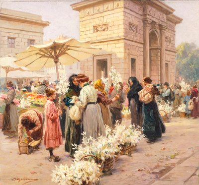 Il mercato dei gigli a Porta Garibaldi a Milano da Achille Beltrame