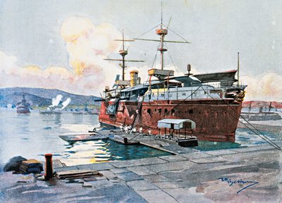 La vecchia nave Castelfidardo a La Spezia da Achille Beltrame