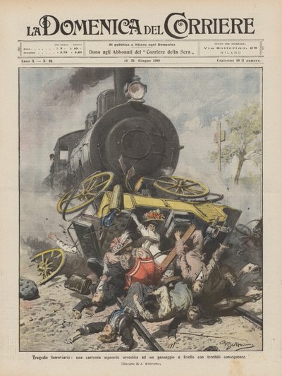 Tragedie ferroviarie, una carrozza signorile investita ad un passaggio a livello con terribili conseguenze da Achille Beltrame