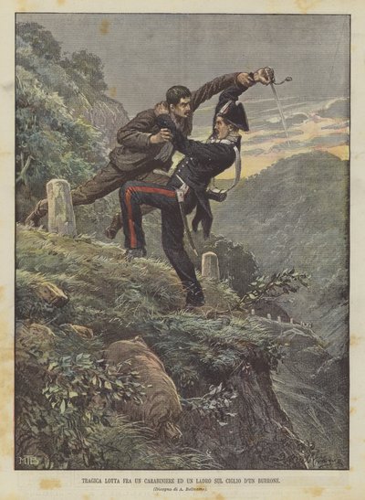 Tragica lotta fra un carabiniere ed un ladro sul ciglio di un burrone da Achille Beltrame