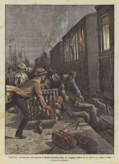 Umili eroi, un ferroviere alla stazione di Marano (Venezia) salva un compagno caduto fra le ruote da Achille Beltrame