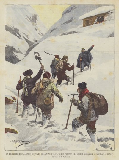 Un drappello di carabinieri bloccato dalla neve e salvato dal parroco e da alcuni coraggiosi di Boissano (Albenga) da Achille Beltrame
