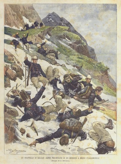 Un drappello di soldati alpini precipitato in un burrone a Breno (Valcamonica) da Achille Beltrame