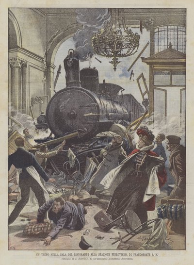 Un treno nella sala del ristorante alla stazione ferroviaria di Francoforte da Achille Beltrame