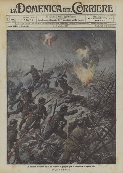 Un assalto notturno, sotto un diluvio di pioggia, per la conquista di Quota 144 da Achille Beltrame