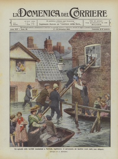 Un episodio delle terribili inondazioni a Norwich, Inghilterra da Achille Beltrame