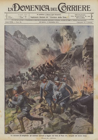 Un successo di artiglieria, gli austriaci costretti a fuggire dal forte di Pozzi Alti, inseguiti dal nostro fuoco da Achille Beltrame