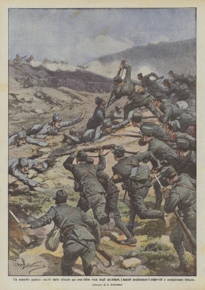 Un tranello punito, usciti dalle trincee per una falsa resa degli austriaci, i nostri avanzano da Achille Beltrame