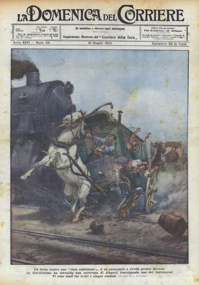 Un treno contro una casa ambulante da Achille Beltrame
