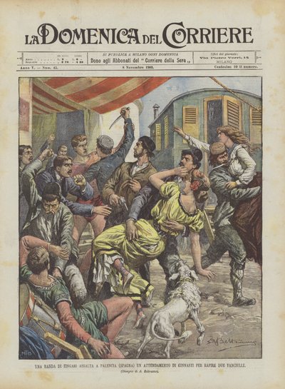 Una banda di zingari assalta a Palencia (Spagna) un attendamento di ginnasti per rapire due fanciulle da Achille Beltrame