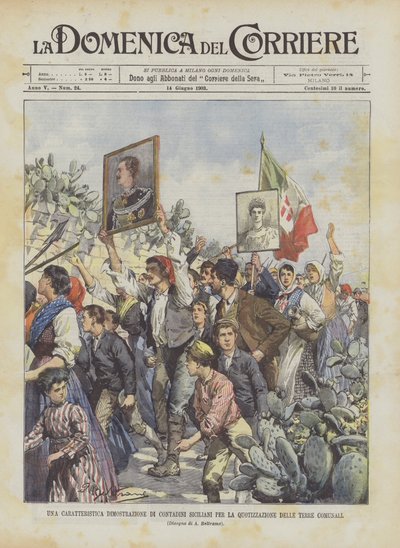 Una caratteristica dimostrazione di contadini siciliani per la quotizzazione delle terre comunali da Achille Beltrame