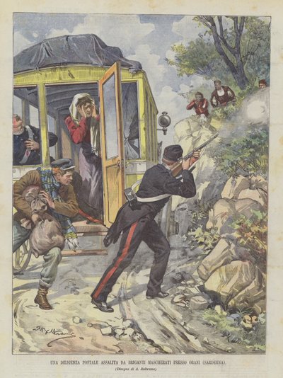 Una diligenza postale assalita da briganti mascherati presso Orani (Sardegna) da Achille Beltrame