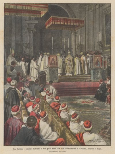 Una fastosa e originale funzione di rito greco nella sala delle Beatificazioni in Vaticano, presente il Papa da Achille Beltrame