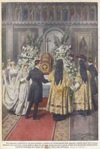 Una pittoresca cerimonia di rito greco-ortodosso a Londra, per il matrimonio della signorina da Achille Beltrame
