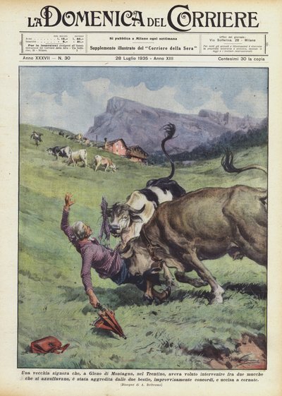 Una vecchia signora che, a Gleno di Montagna, nel Trentino, aveva voluto intervenire fra due da Achille Beltrame