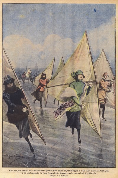 Uno dei più curiosi ed emozionanti sport invernali, il pattinaggio a vela nato in Norvegia da Achille Beltrame