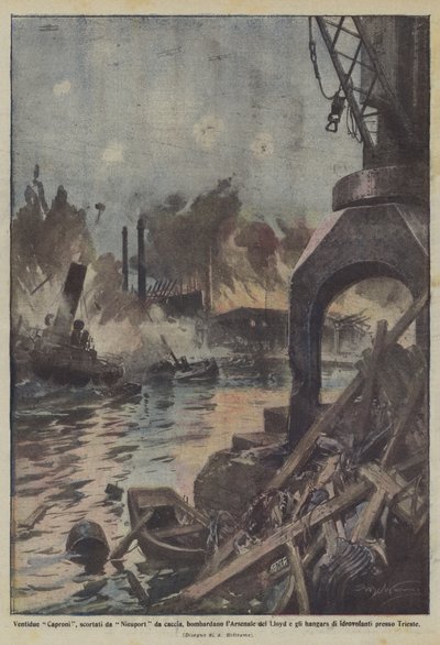 Ventidue Caproni, scortati da Nieuport da caccia, bombardano l