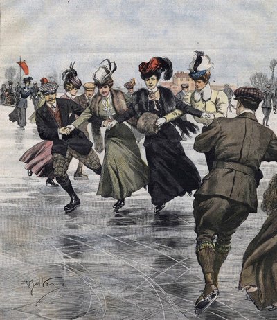 Divertimento invernale. Pattinatori. illustrazione di Achille Beltrame nel 1907 da Achille Beltrame