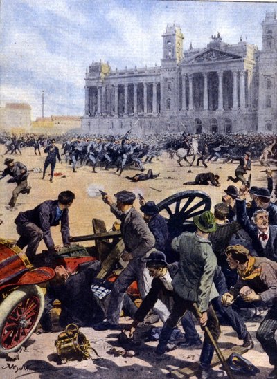Rivolta dei lavoratori a Budapest nel 1912 per il suffragio universale da Achille Beltrame