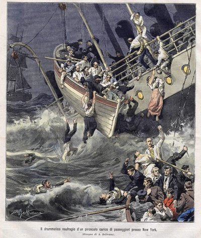 Naufragio della nave Larchmont al largo di New York nel febbraio 1907 da Achille Beltrame