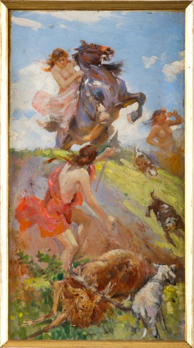 Amazzoni che cacciano un cervo da Achille Boschi