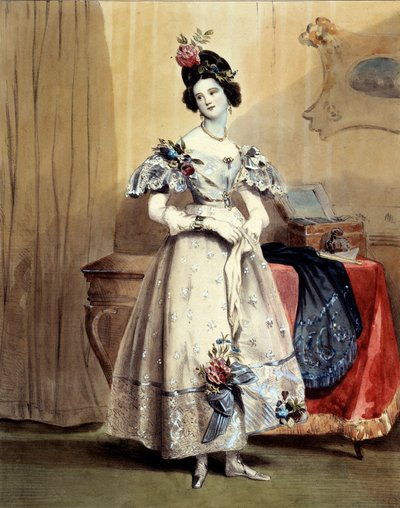 Alle undici di sera, giovane ragazza in abito da sera da Achille Devéria