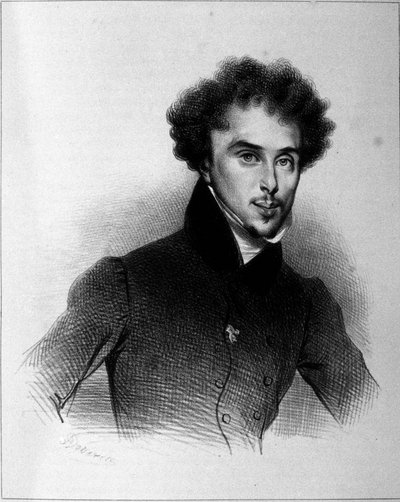 Ritratto di Alexandre Dumas, incisione di Deveria da Achille Devéria