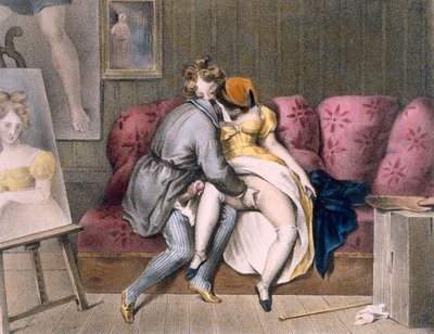 Artista e Modello: preliminari manuali, c.1830-40 (litografia a colori) da Achille Devéria