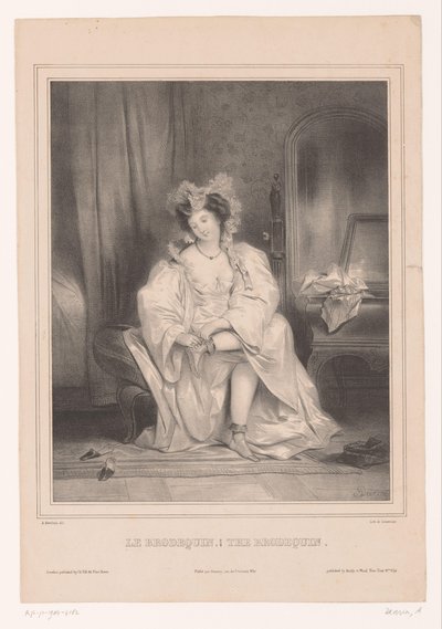 Giovane donna che toglie il brodequin da Achille Devéria