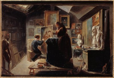 Posa di una modella, 1838 circa (olio su carta su tela) da Achille Devéria