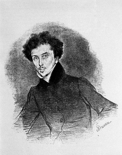 Ritratto dello scrittore francese Alexandre Dumas padre (1802 - 1870) circa 1832. Litografia di Deveria. da Achille Devéria