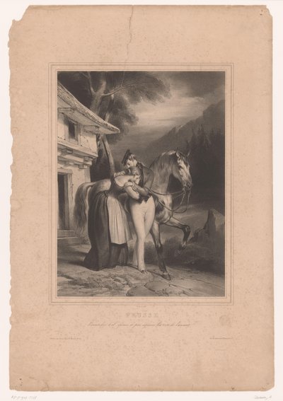 Soldato prussiano saluta la moglie (serie: Liefdesparen uit verschillende landen) da Achille Devéria