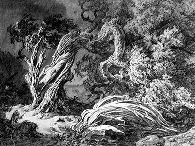 La quercia e la canna (incisione) da Achille Etna Michallon